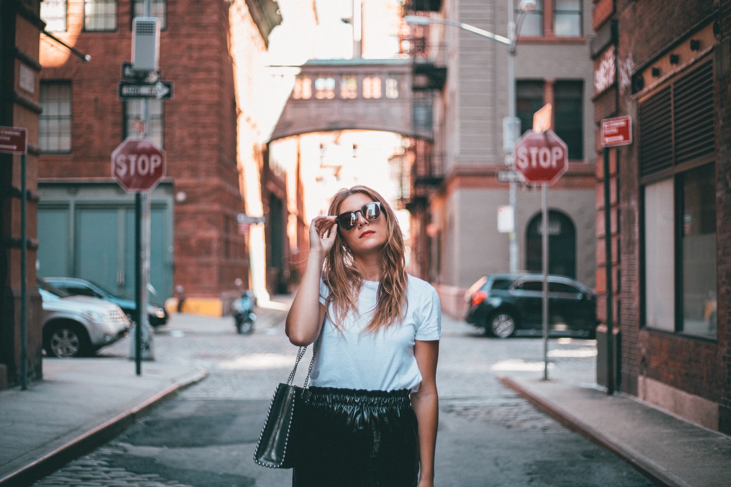 woman walking down street