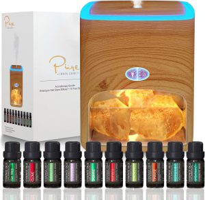 essential oil diffuser with oils in a row