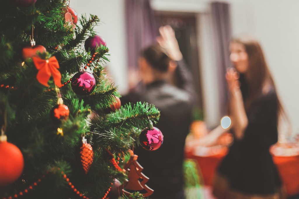 close up a christmas tree at a party